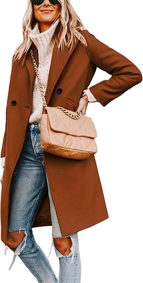 Hooever Women's Winter Wool Coat Casual Notch Lapel Single-Breasted Peacoat | Amazon (US)