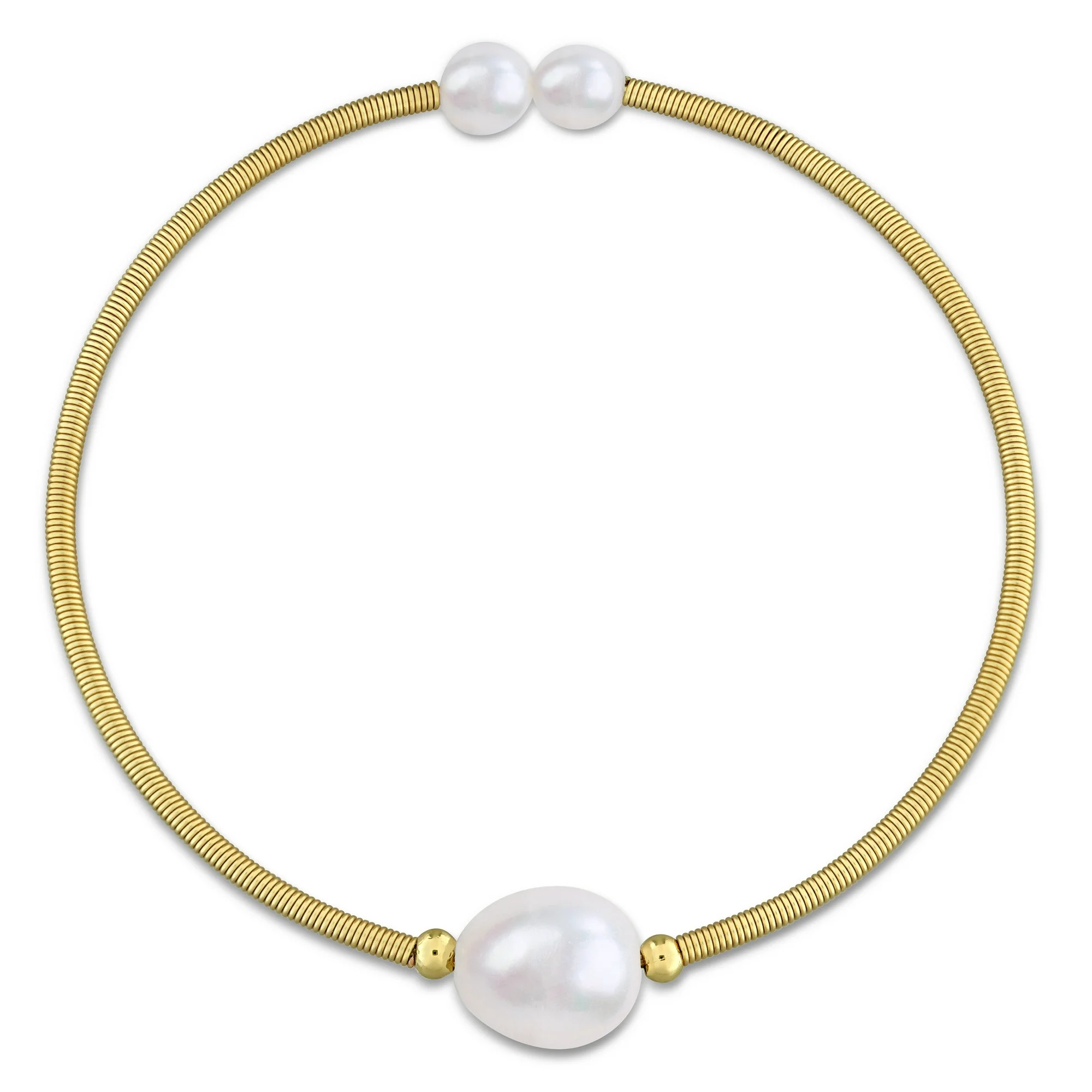 Everly Women's Cultured Freshwater Pearl Yellow Gold Plated Brass Cuff Bangle | Walmart (US)