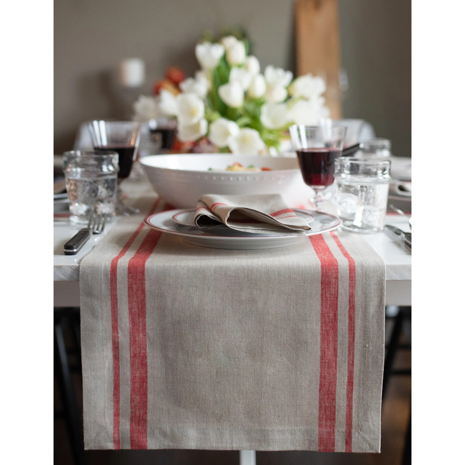 French Stripe Table Runner - 16 Inch Wide - Sale | Solino Home