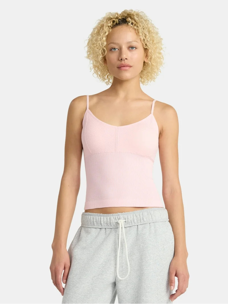No Boundaries Seamless Miter Textured V-Neck Cami with Demi Cups, Women's | Walmart (US)