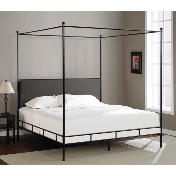 Jasper Laine Lauren Grey King-size Metal Canopy Bed | Bed Bath & Beyond