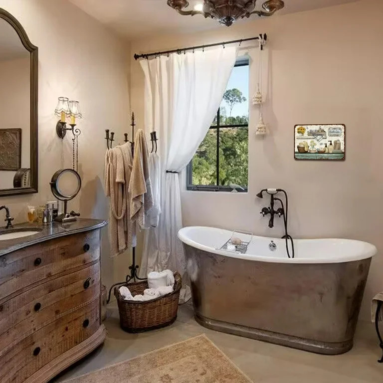 Vintage Farmhouse Bathroom Metal Tin Signs Rustic Flower Bathroom Decor Wall Art Country Bathroom... | Walmart (US)