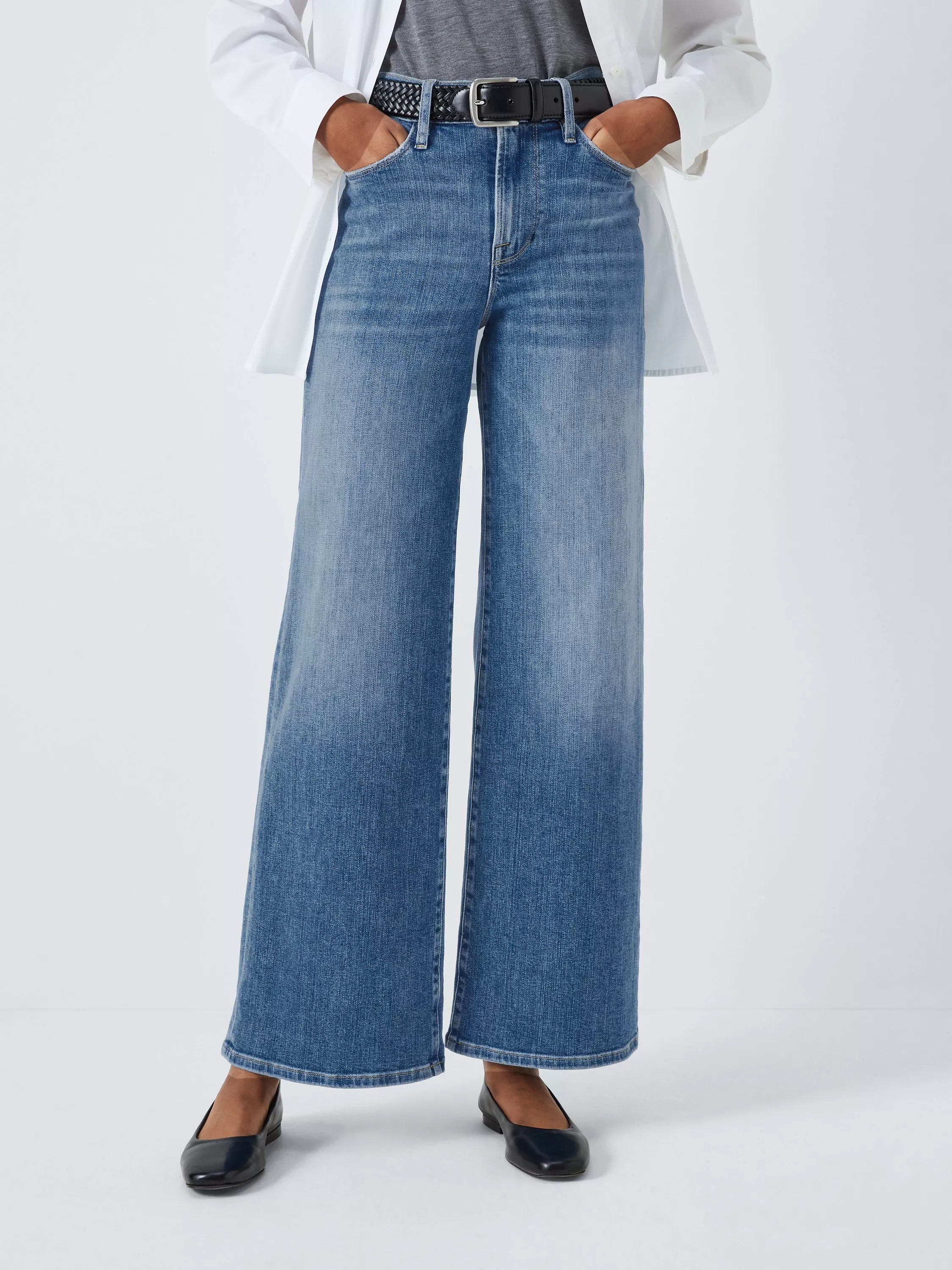 FRAME Le Slim Palazzo Wide Leg Flare Jeans, Drizzle | John Lewis (UK)