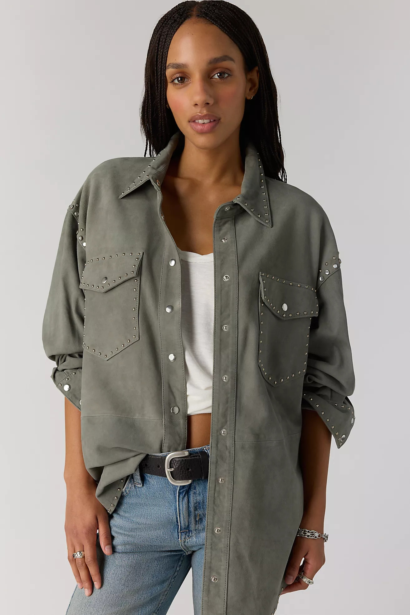 Understated Leather Starburst Shirt Jacket | Free People (Global - UK&FR Excluded)