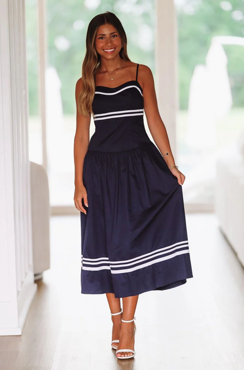Come Sail Away Midi Dress - Navy | Hazel and Olive