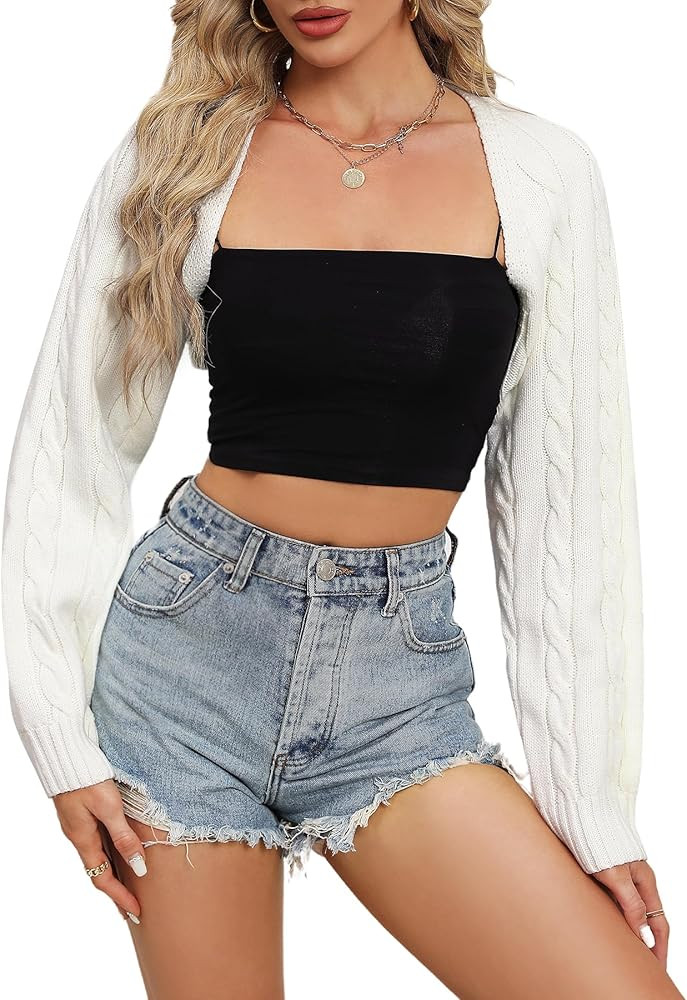 Women's Shrug Cardigan Sweaters Open Front Crop Cardigan Ribbed Knit Long Sleeve Drop Shoulder Bo... | Amazon (US)