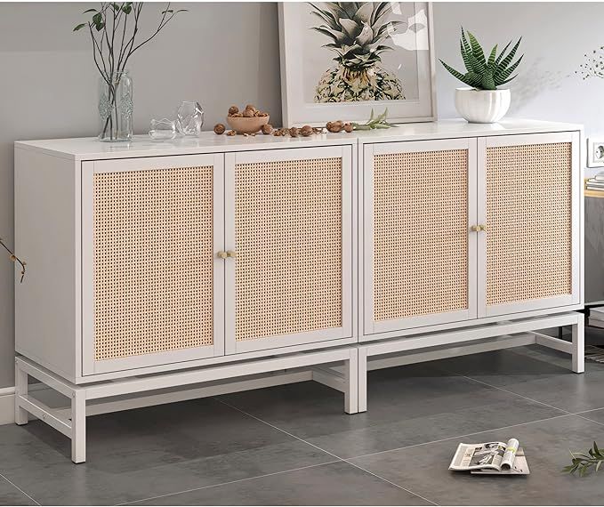 AWQM Sideboard Buffet Cabinet Set of 2, Kithchen Storage Cabinet with 2 Rattan Doors,Cupboard Con... | Amazon (US)