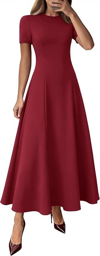 KIRUNDO Wedding Guest Dresses for Women 2026 Spring Summer Short Sleeve Pleated Long Flowy A Line... | Amazon (US)