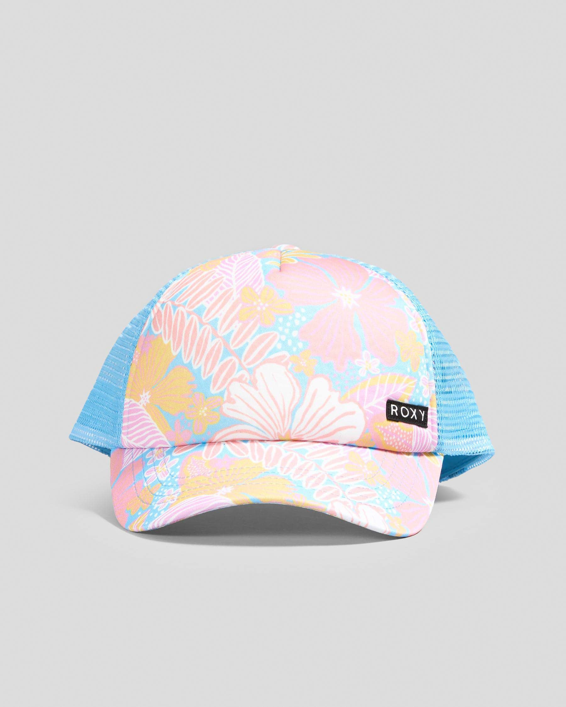 Roxy Girls' Honey Coconut Trucker Cap in Candelightpeach Hidden Garden Blue | City Beach (US)