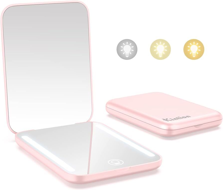 Amazon.com: Kintion Rechargeable Pocket Mirror, 1X/3X Magnification LED Compact Travel Makeup Mir... | Amazon (US)