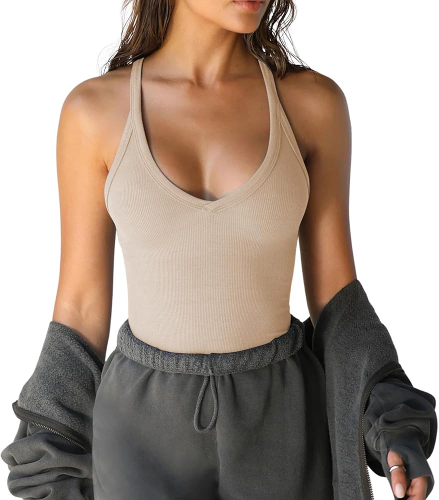 GTEUKTG Women's Spaghetti Strap Scoop Neck Tank Top Racerback Slim Fitted Ribbed Camisole Solid B... | Amazon (US)