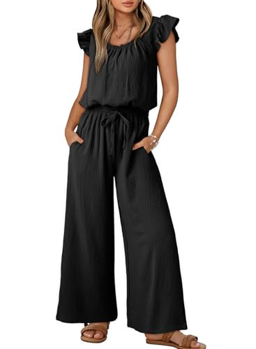 Dokotoo Jumpsuits for Women 2025 Summer Ruffle Sleeves Square Neck Rompers Drawstring Overalls wi... | Amazon (US)
