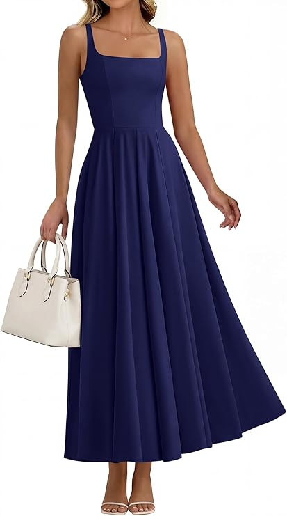 BTFBM Women Summer Square Neck Maxi Dress Spring 2026 Elegant Classy Sleeveless Formal Wedding Gu... | Amazon (US)