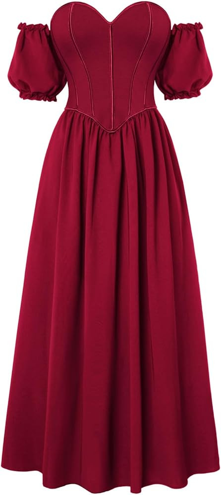 Scarlet Darkness Women Off Shoulder Corset Dress Sweetheart Fishboned Puff Sleeve Renaissance Dre... | Amazon (US)