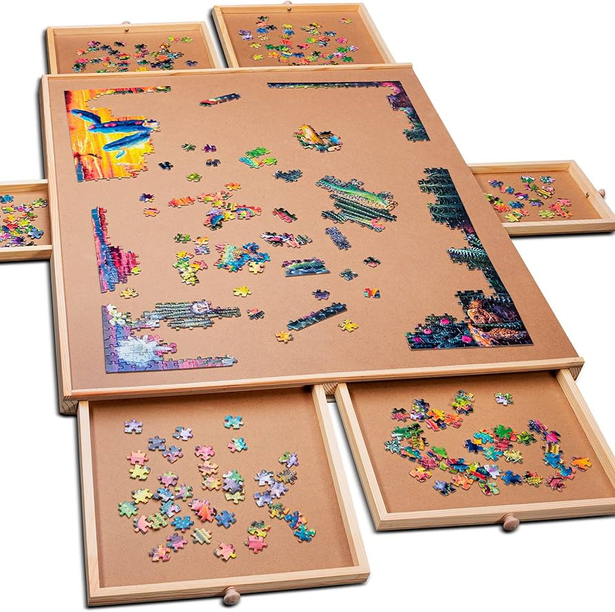 1500 Piece Wooden Jigsaw Puzzle Table - 6 Drawers, Puzzle Board | 27” X 35” Jigsaw Puzzle Boa... | Amazon (US)
