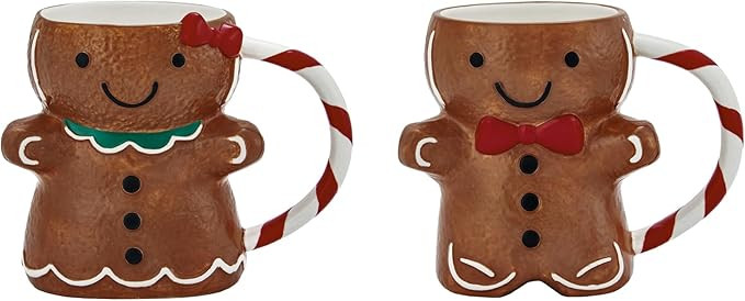 Bico Gingerbread Man Hand Painted Stoneware Mugs Set, for Coffee, Tea, Hot Chocolate, Water, Micr... | Amazon (US)