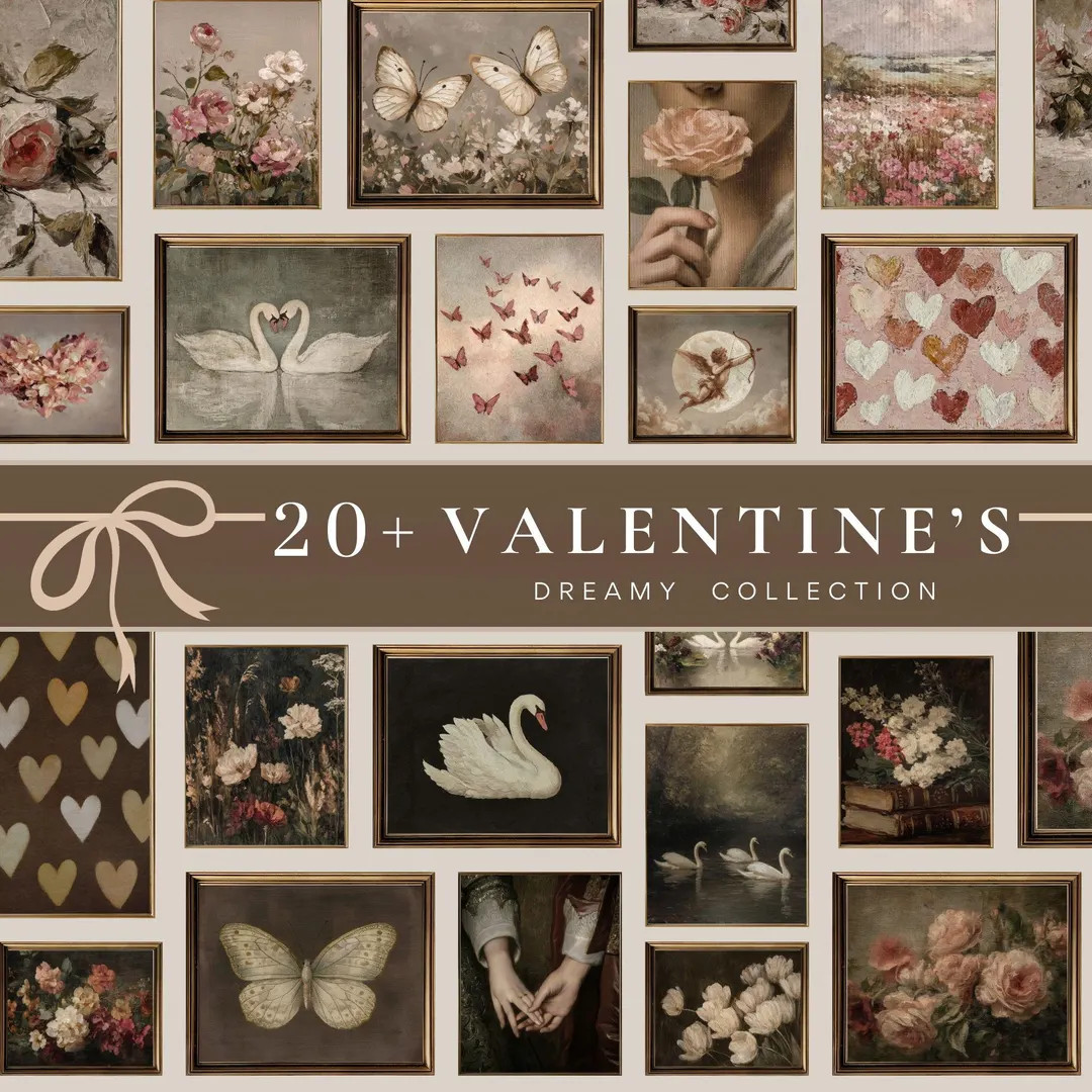 Vintage Valentine's Print Set of 20+: Neutral & Moody Romantic Gallery Wall (digital Download) S1... | Etsy (US)