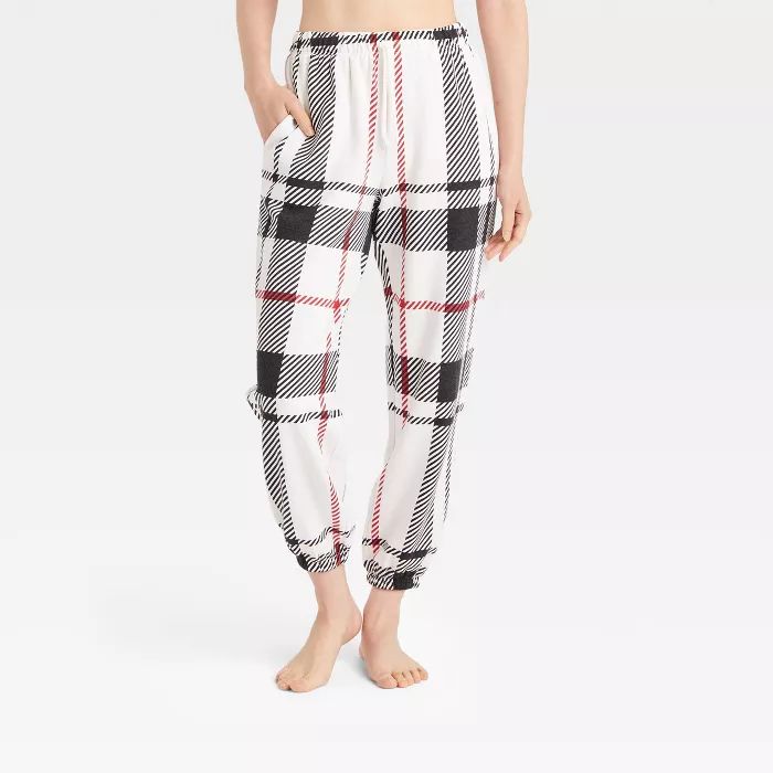 Women's Plaid Fleece Lounge Jogger Pants - Colsie™ Cream | Target