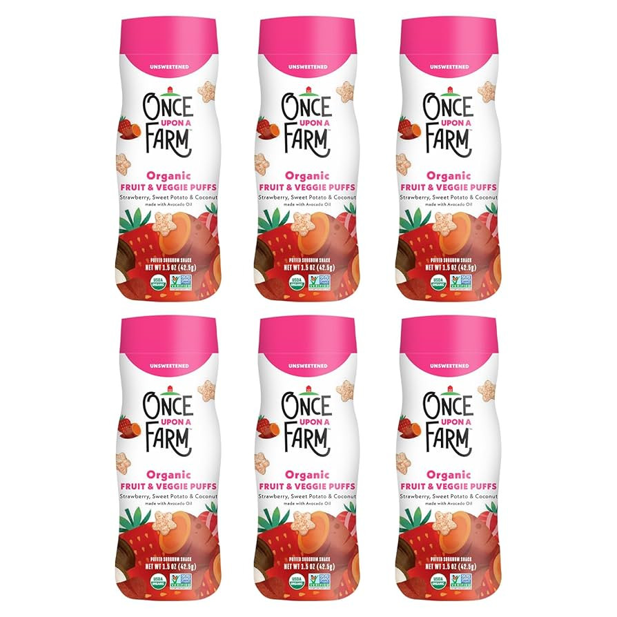 Once Upon A Farm Strawberry, Coconut & Sweet Potato Puffed Sorghum Snack, Fruit & Veggie Puffs, N... | Amazon (US)