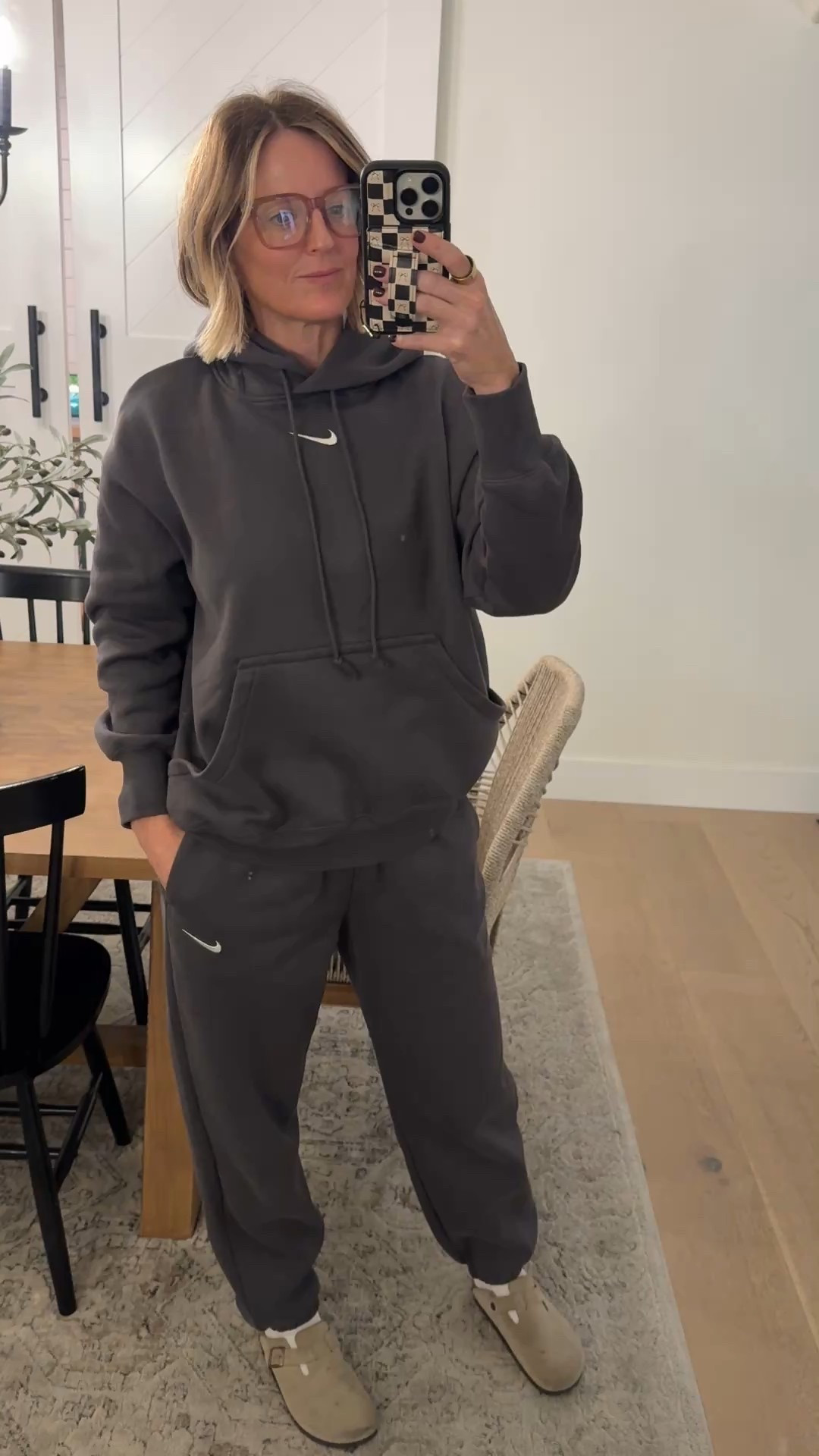 Comfiest Nike Sweat Suit wearing small in both
Glasses - Look Optic color shiny pink 

#LTKOver40 #LTKStyleTip #LTKActive