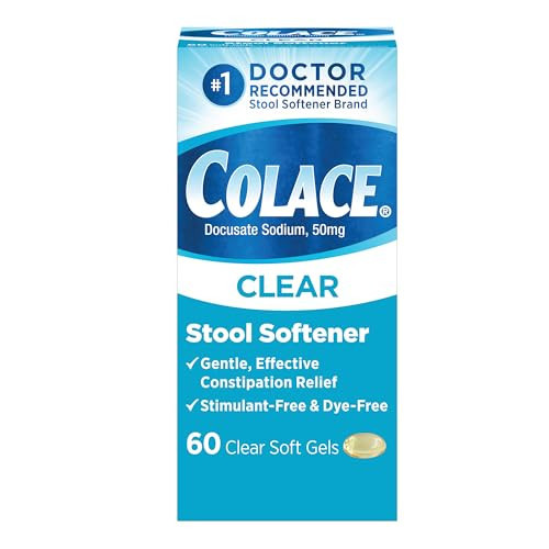 Colace Clear Stool Softener for Gentle Effective Constipation Relief, #1 Doctor Recommended Stool Softener Brand, Dye Free, 50 mg Docusate Capsules, 60 Count | Amazon (US)