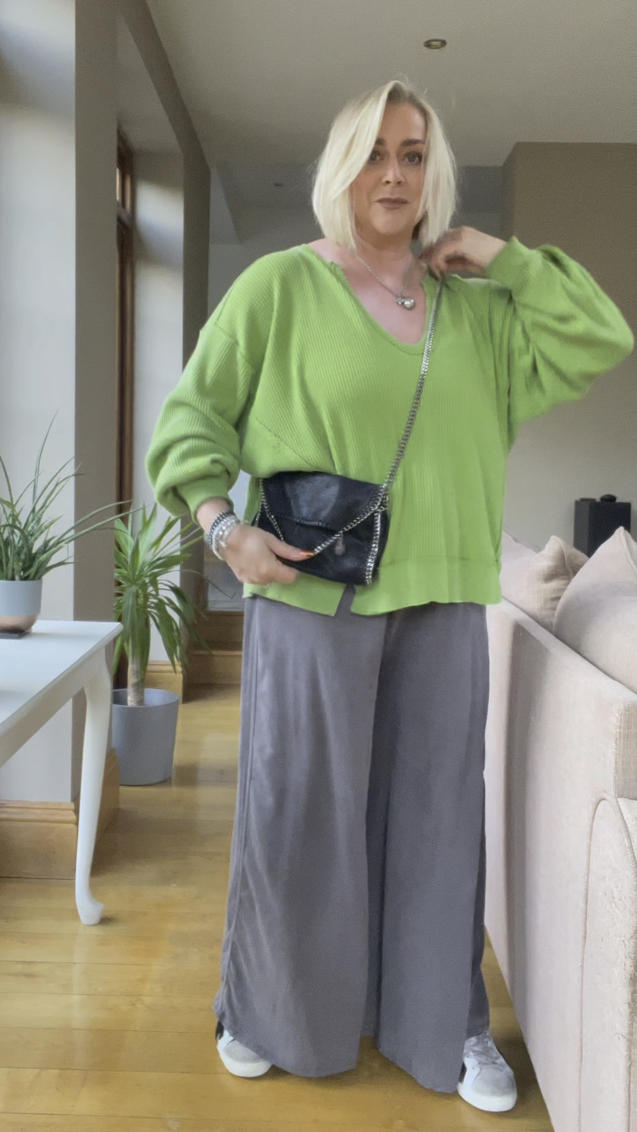 I’m not quite ready for #sweaterweather but the long sleeves made an outing for the first time in a while 

Green Top - @freepeople_uk 
Grey Wide Leg Trouser - @freepeople_uk 
Trainers - @airandgrace 
Bag - @stellamccartney 
Glasses - @scottsamuel.co.uk 
Silver Bracelets - a selection from @shytiger.co.uk 
Crystal Bracelet - @cernucci from @harveynichols_birmingham 
Earrings - @katespadeny @harveynichols_birmingham 
Vintage Gucci Button Necklace - 
@diana_rare_diamond 

Linked in stories saved in October links Highlights 💚

#october #autumnfashion #transitioning #fashion #casualstyle #mystyle #relaxedfashion #freepeople #ootd #fashionover50 #over50style 

#LTKstyletip #LTKover40 #LTKeurope