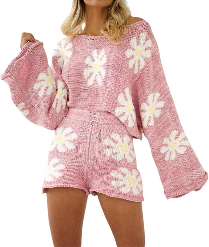 Women Sleeveless Bodycon Knitted 2pcs Outfits Halter Neck Tie Dye Top+ Short Pants Sets Summer St... | Amazon (US)