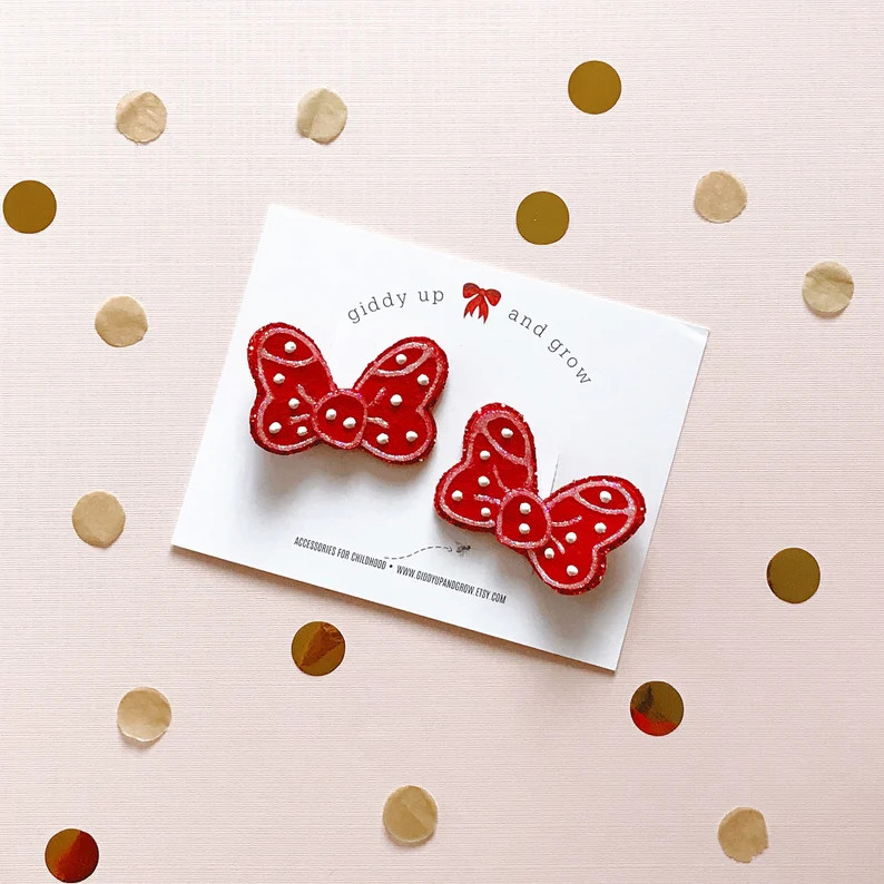 Minnie Mouse Red Pigtail Bows, Felt Hair Clip, Giddyupandgrow - Etsy | Etsy (US)
