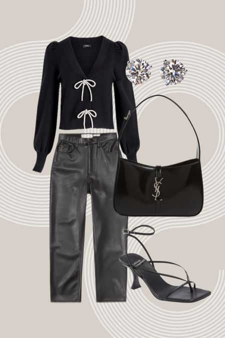 Holiday outfit ideas for Christmas, Christmas parties, New Year’s Eve or fancy date night. Ysl shoulder bag, Abercrombie vegan leather ankle pants, express top, Jeffrey, Campbell, square toe heels. 

#LTKSeasonal #LTKparties #LTKHoliday