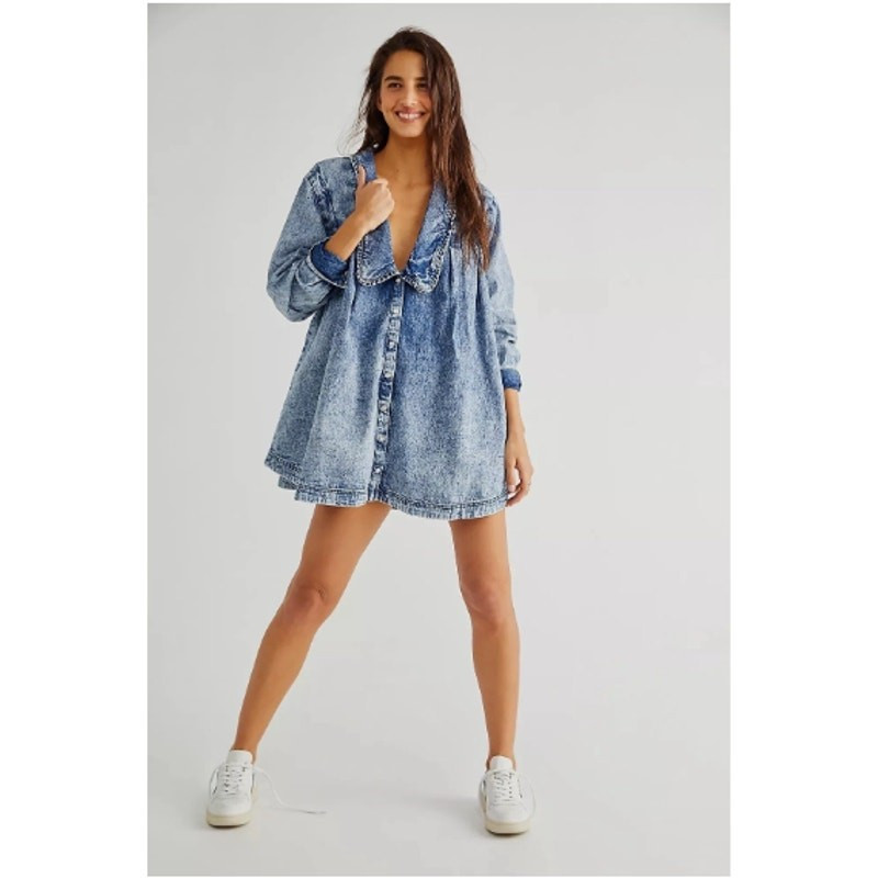 NEW! Free People Charlie Denim Shirt in LIGHT INDIGO (M)  | eBay | eBay US