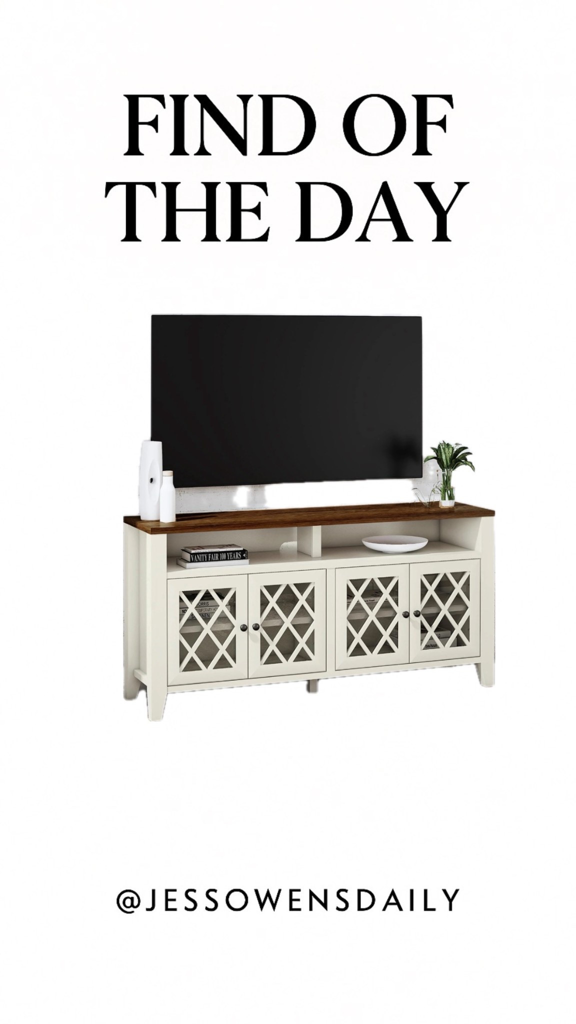 Better Homes & Gardens Trellis TV Stand for TVs up to 65" in Ivory/Walnut. I'm absolutely obsessed with this. I had to share it! All of my stuff is in white so it wouldn't match but this stand for $33 is such a good deal.

#LTKHome #LTKFindsUnder100 #LTKmomlife