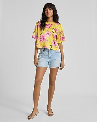 Essential Satin Floral Boxy Tee | Express