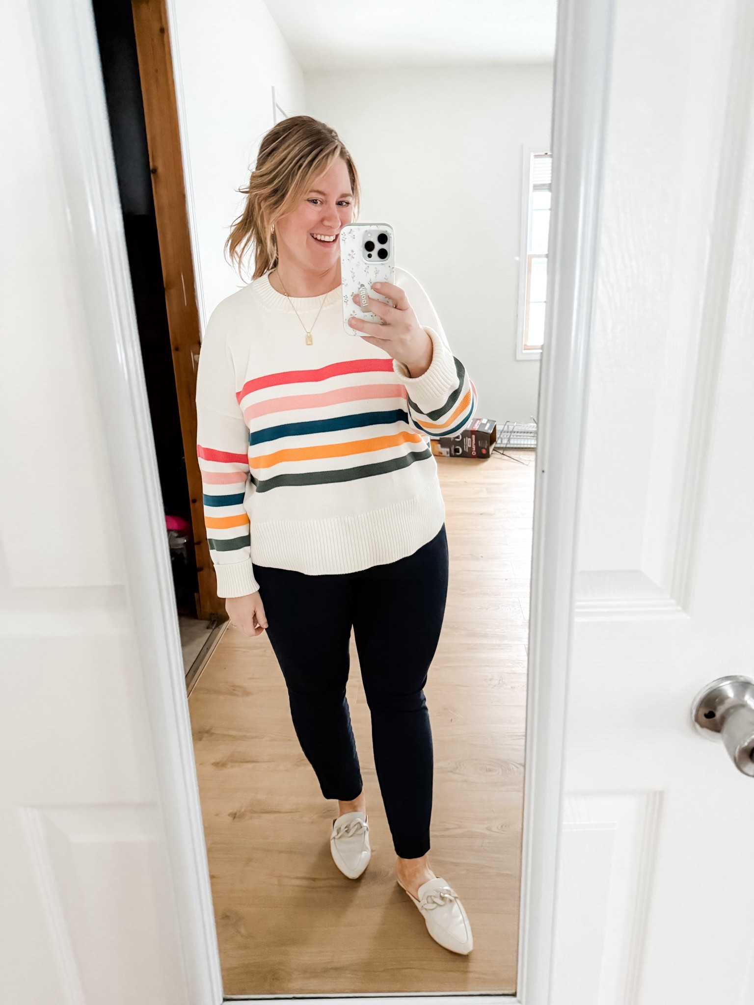Teacher outfit! Wearing a large in my colorful striped sweater and a 16 petite in my pixie pants. 

#LTKPetite #LTKWorkwear #LTKMidsize