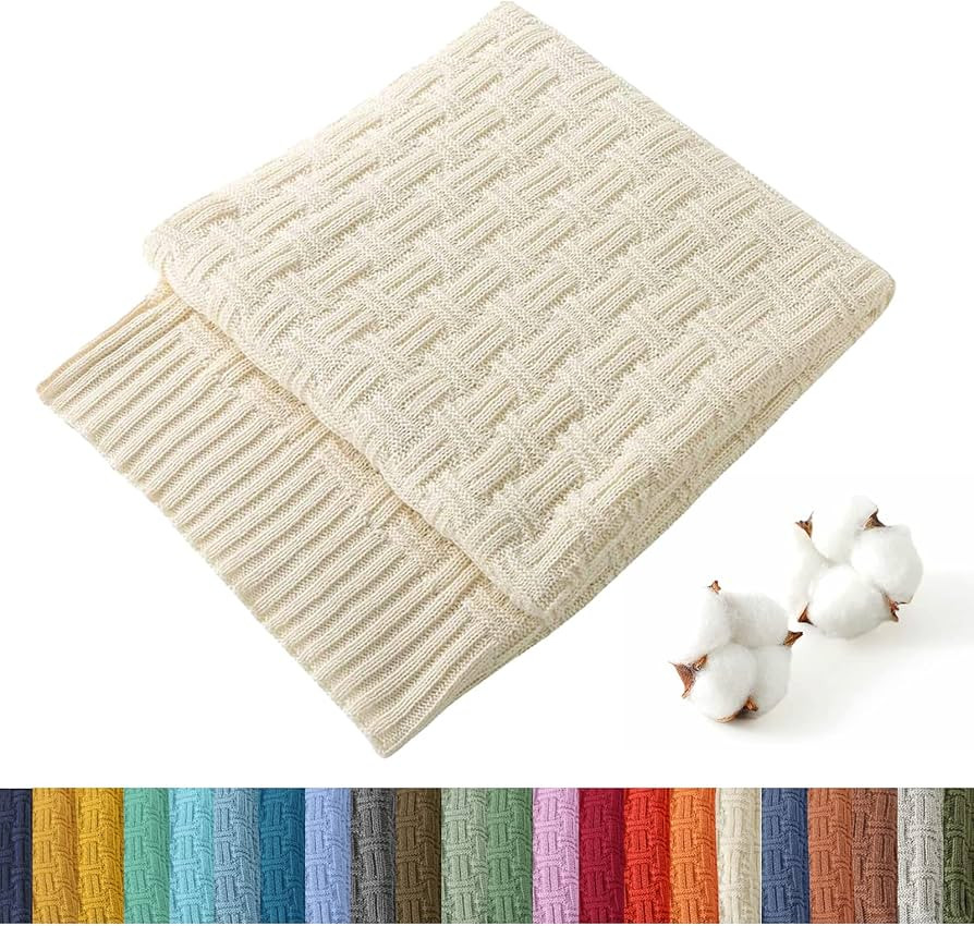 TREELY 100% Cotton Knitted Throw Blanket Couch Cover Blanket(30.31x 40.55 Inches, Ivory White)，... | Amazon (US)