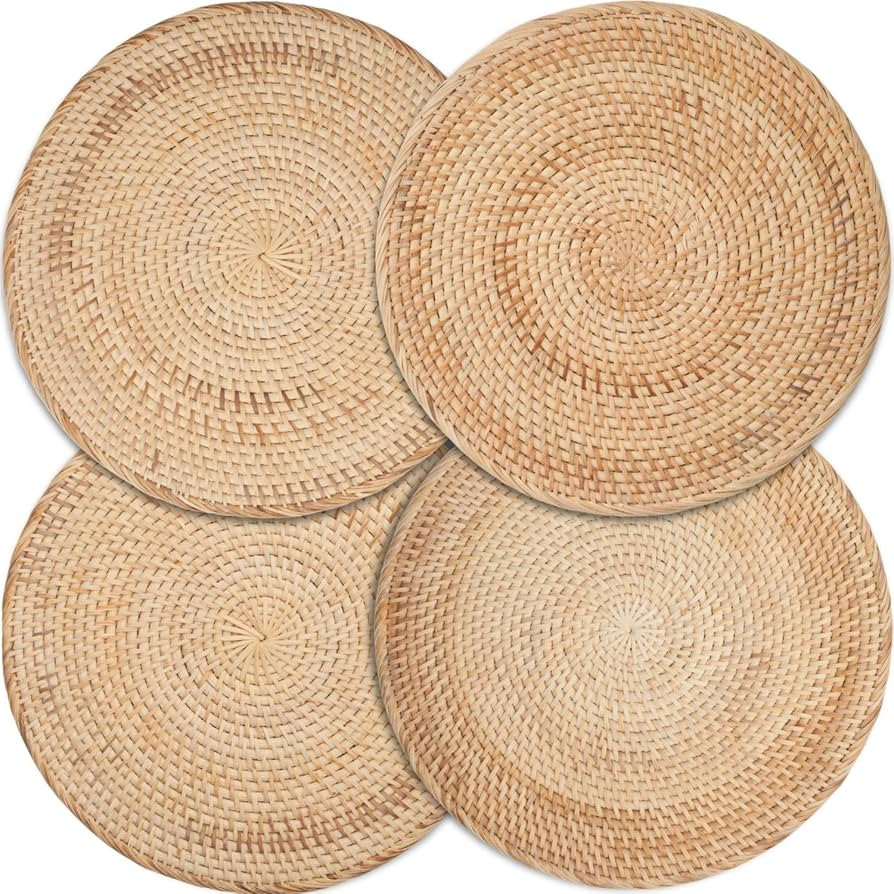 4-Pack Rattan Placemats - 13-inch Round Placemats (Natural Rattan Color) - Woven Place Mats, Roun... | Amazon (US)