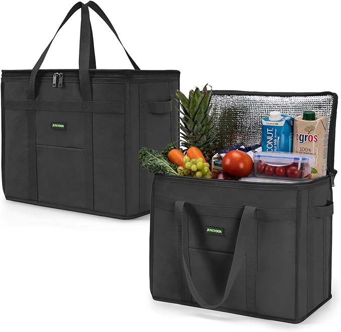 JUNGYOON 2-Pack Heavy-Duty Insulated Grocery Bags & Picnic Basket – Collapsible Cooler Bag with... | Amazon (US)