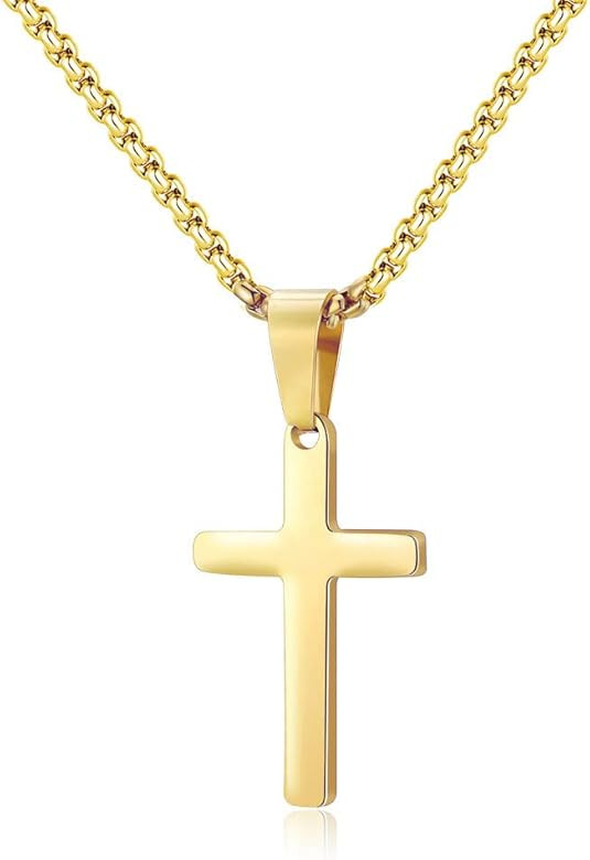 M MOOHAM Cross Necklace for Men - Stainless Steel Silver Gold Black Plain Cross Pendant Necklace ... | Amazon (US)