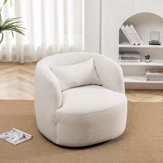 KINWELL Beige Poly Blend Boucle Fabric Upholstered Swivel Armchair | The Home Depot