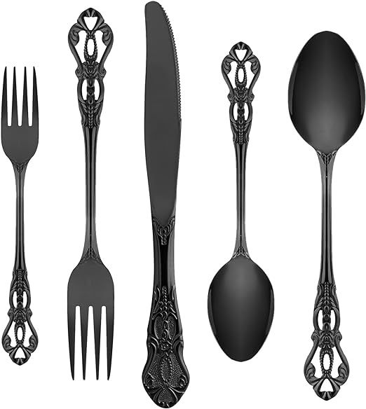 Black Silverware Set for 4, Stainless Steel Gorgeous Retro Royal Flatware Set, 20-Pieces Cutlery ... | Amazon (US)