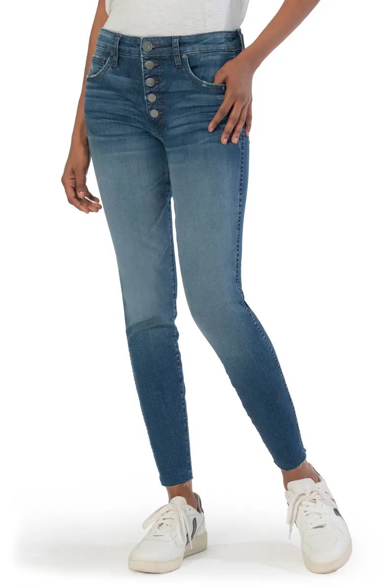 KUT from the Kloth Donna Fab Ab Exposed Button High Waist Raw Hem Skinny Jeans | Nordstrom | Nordstrom