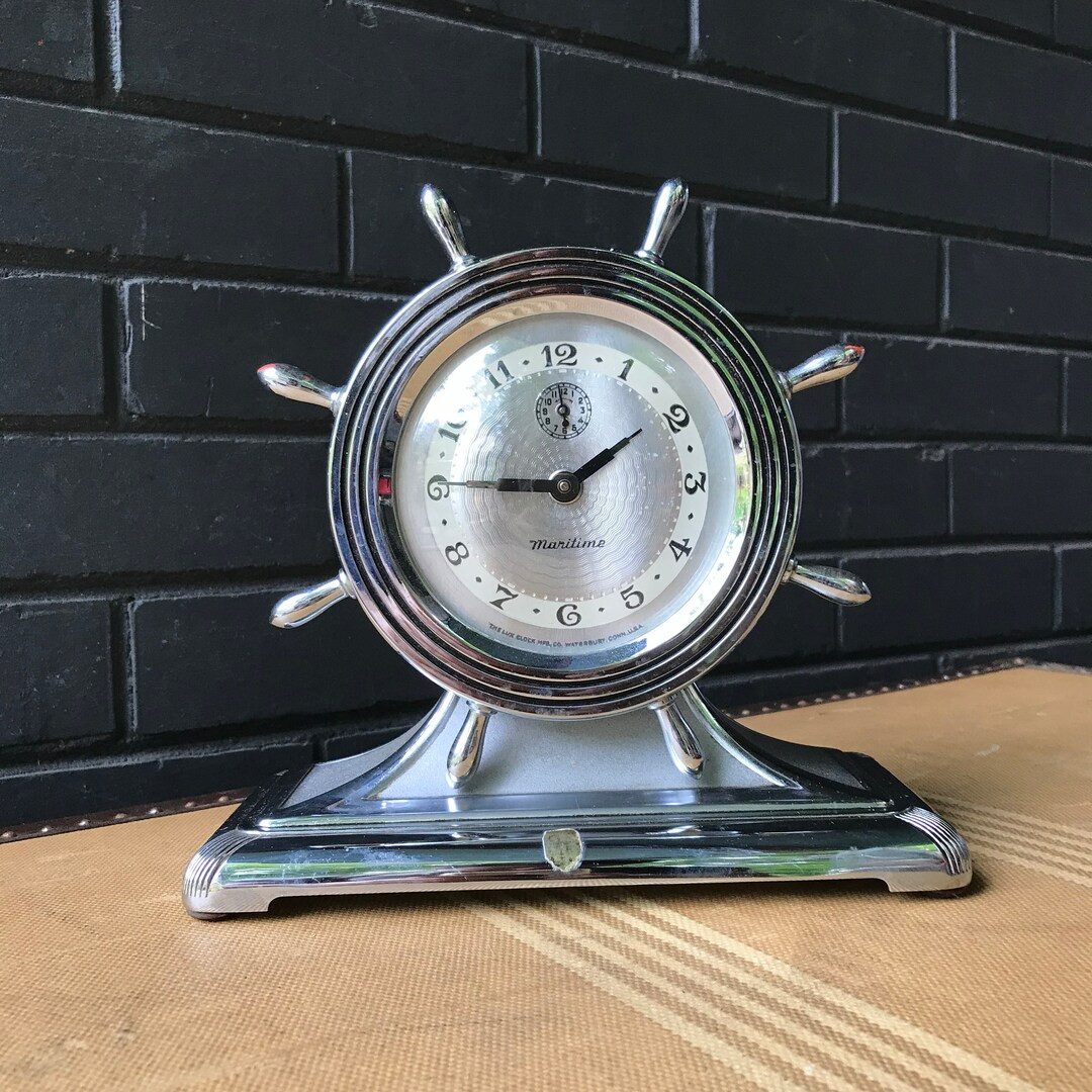 Maritime Michigan Clock Chrome Ships Wheel Table Mantle Clock Art Deco Nautical Captain Skipper G... | Etsy (US)