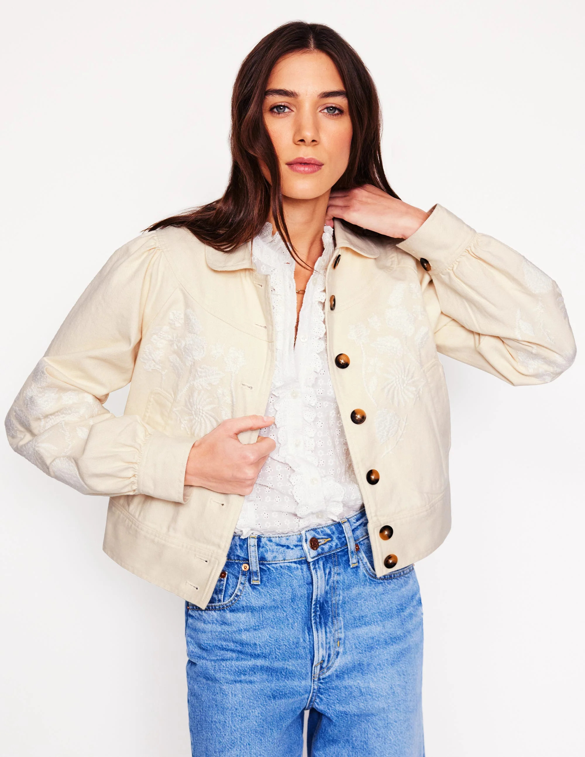 Collared Embroidered Jacket-Ivory, Embroidery | Boden UK
