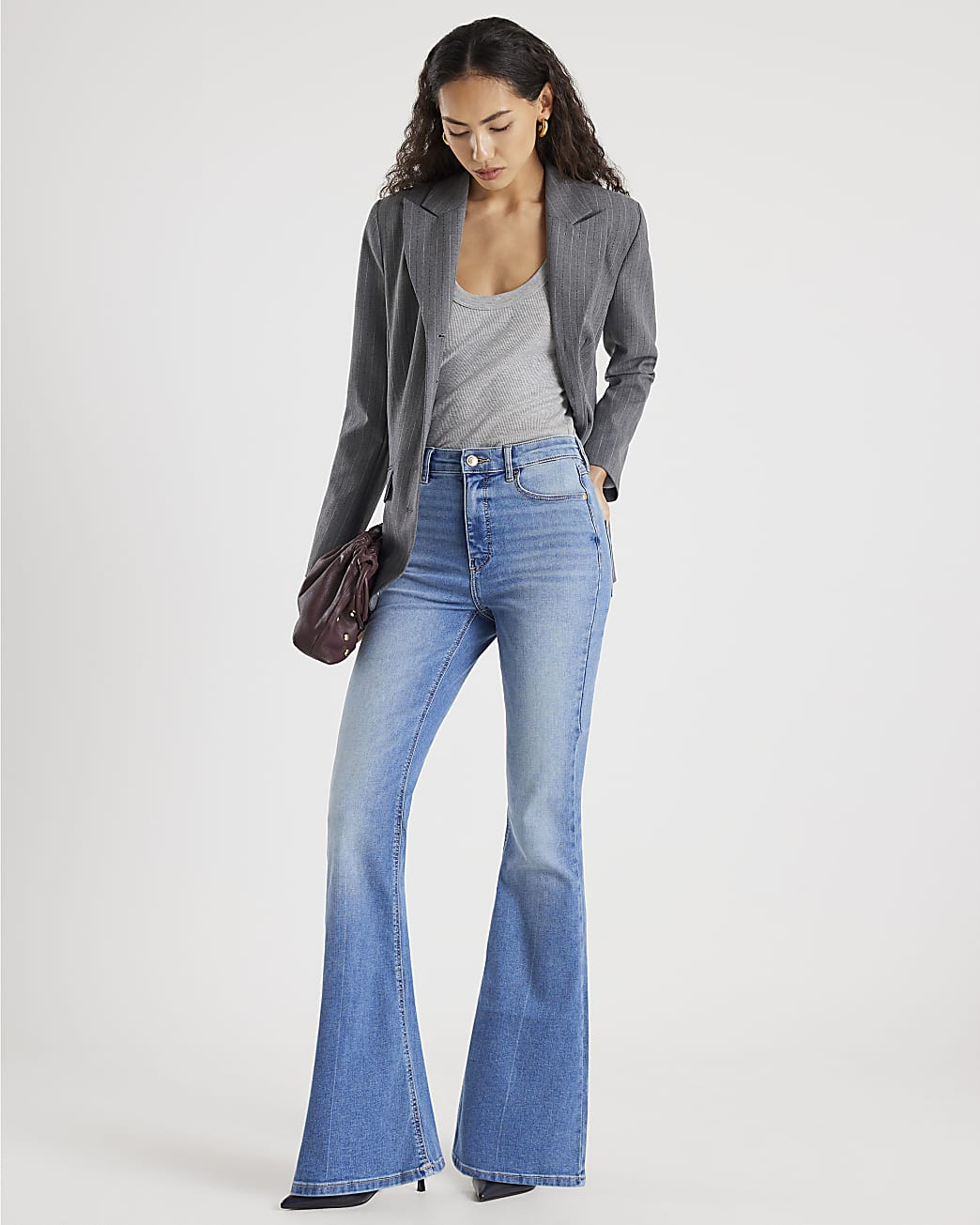 Blue High Rise Tummy Hold Sculpt Flared Jeans | River Island UK & IE