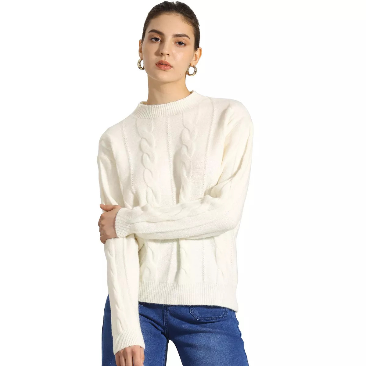 INSPIRE CHIC Women's Long Sleeve Pullover Tops Cable Knit Crew Neck Sweater | Target