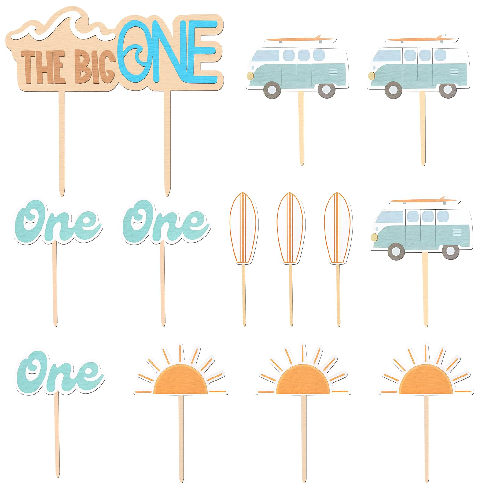 13 Pcs the Big One Cake Topper Wooden 1st Birthday Decorations Cupcake Photo Props for First Anni... | Amazon (US)