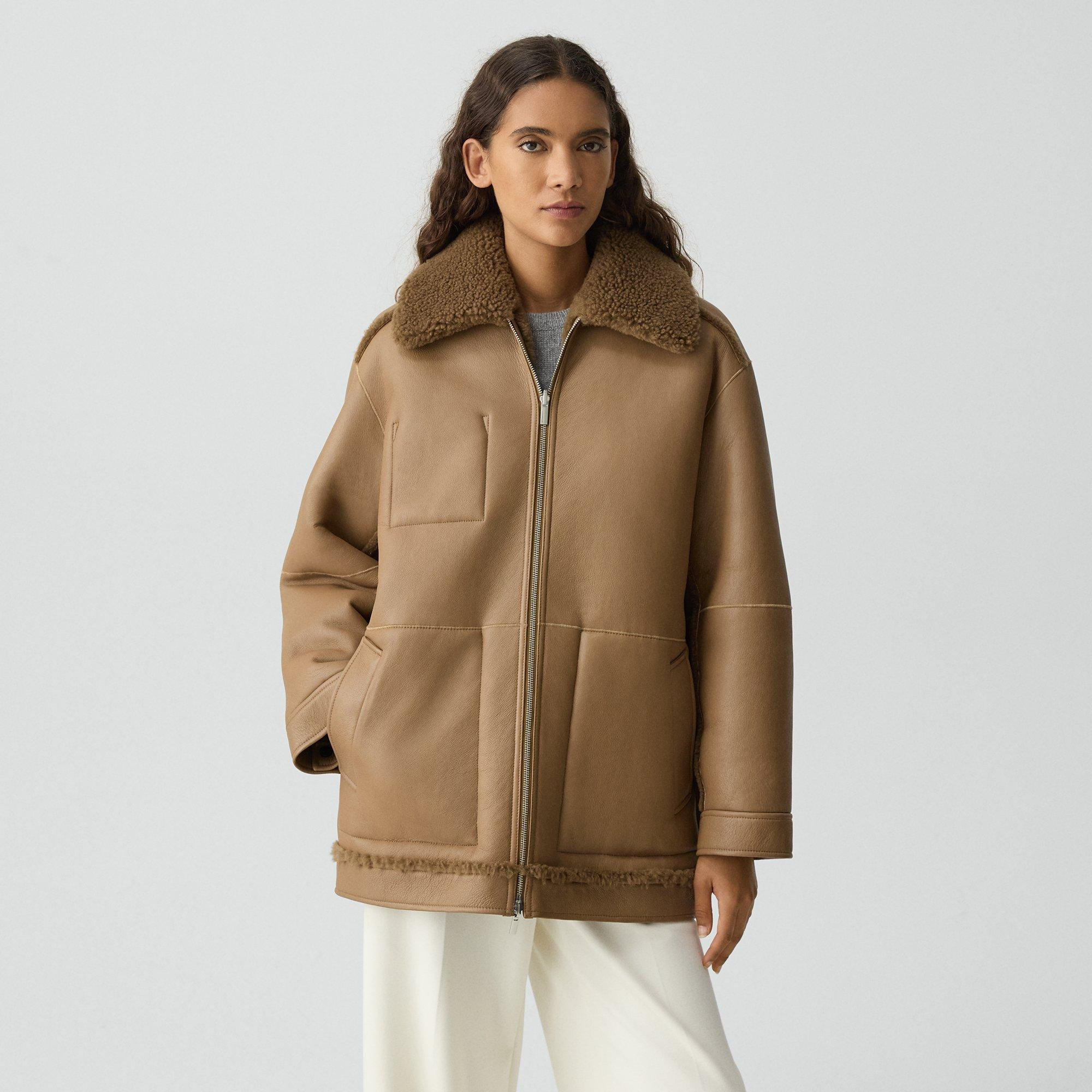 Reversible Cocoon Coat in Shearling | Theory