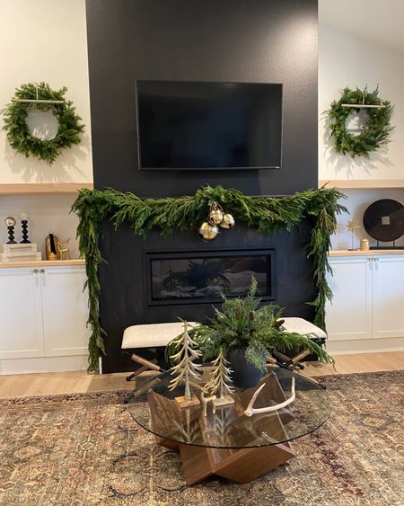 Christmas decorating ideas that are simple yet stunning! All these items are instock right now. The Norfolk garland, cedar wreath, bells and gold trees. 

#LTKstyletip #LTKhome #LTKHoliday