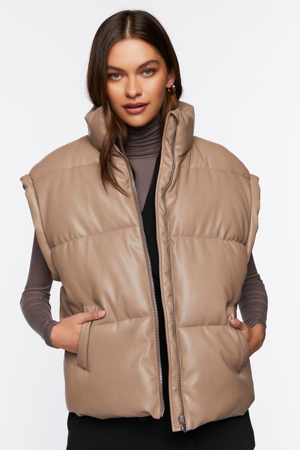 Faux Leather Zip-Up Puffer Vest | Forever 21 (US)