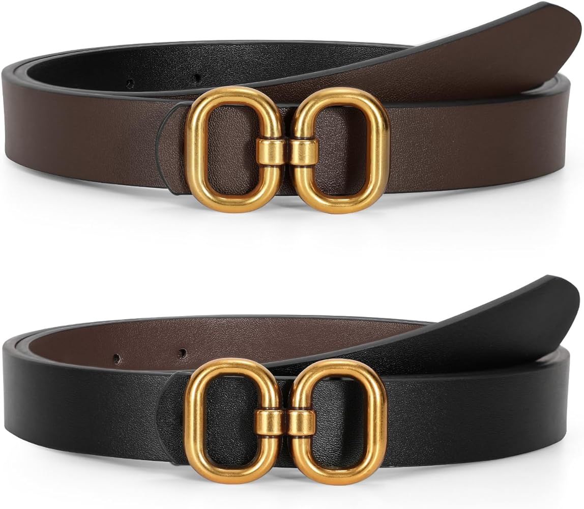 Reversible Leather Belt for Women with Gold Buckle Ladies Leather Belt for Jeans Pants | Amazon (US)