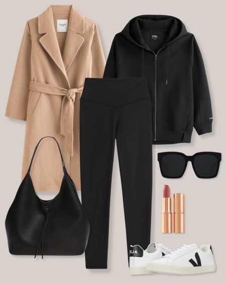 Neutral athleisure outfit
Neutral outfit
Neutral casual outfit
Casual winter outfit
Abercrombie outfit
Camel coat
Camel wrap coat
Black hoodie
Black leggings
Black hobo bag
Black slouchy bag
Black sunglasses
Oversized sunglasses
Pink lipstick
Neutral lipstick
Veja Campo sneakers
Black and white sneakers

#LTKSeasonal #LTKfitness #LTKstyletip
